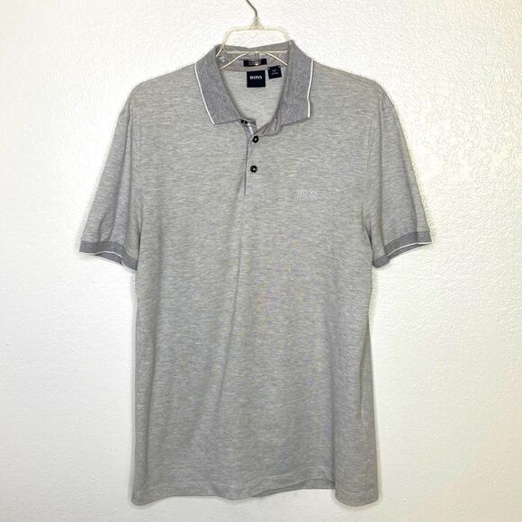 Boss Hugo Boss Regular Fit Heather Grey Short Sleeve Polo M - Picture 1 of 7